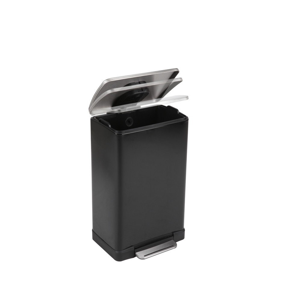 Número de imagen del producto 2: Cubo de cubo de basura de pedal en acero inoxidable 40 litros, color negro mate