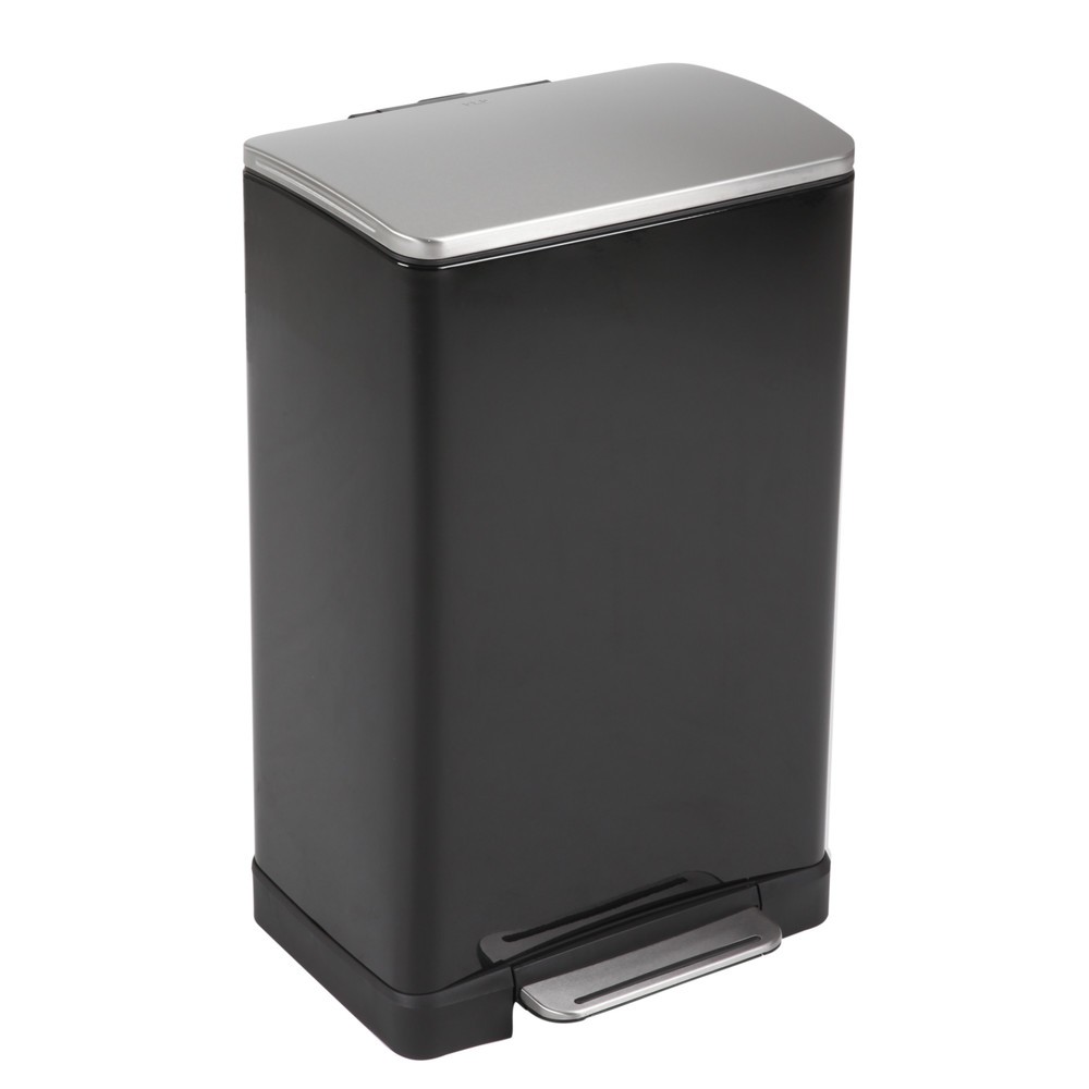 Número de imagen del producto 1: Cubo de cubo de basura de pedal en acero inoxidable 40 litros, color negro mate