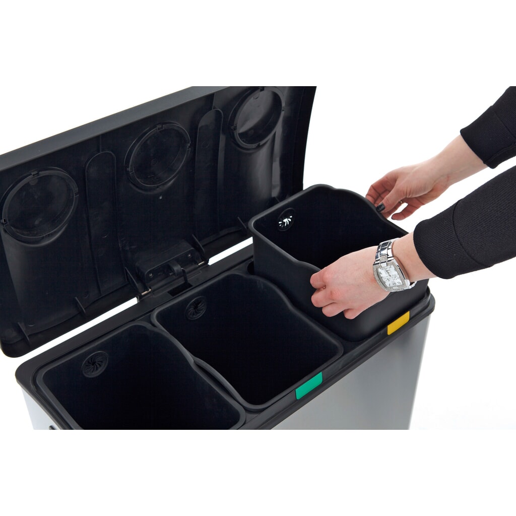 Rejoice - Cubo de basura con pedal (3 x 12 litros acero inoxidable mate) Número de imagen del producto 5: Rejoice - Cubo de basura con pedal (3 x 12 litros acero inoxidable mate)