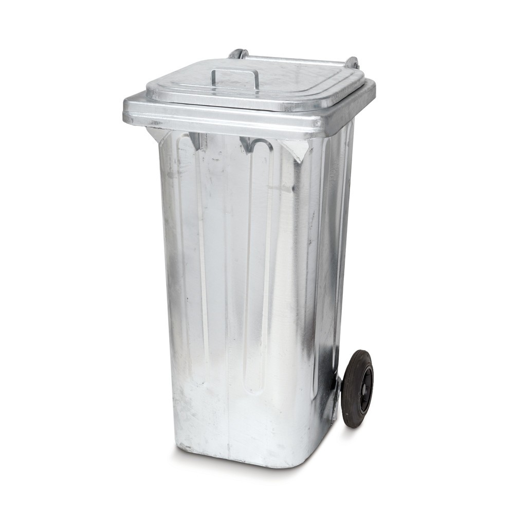 Imagen del producto: Cubo de basura de acero galvanizado, 120 litros, con ruedas