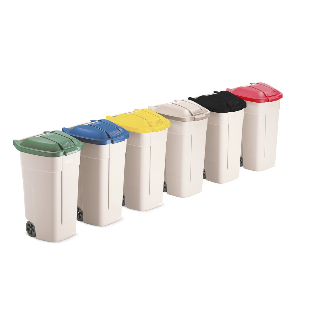 Imagen del producto: Cubo de basuras grande Rubbermaid®, 100 litros, con ruedas, tapa negra
