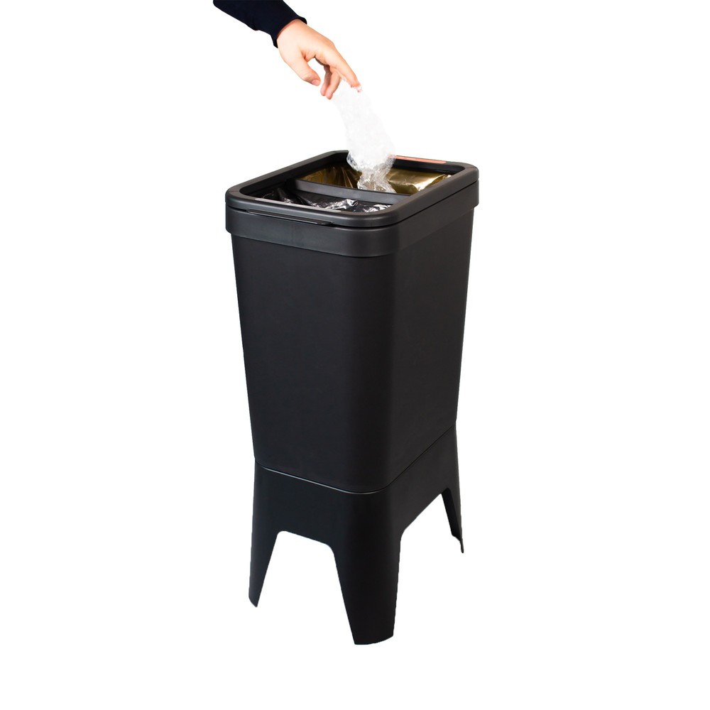 Número de imagen del producto 2: Cubo de residuos BON TON Circubin de polipropileno 100% reciclado de 2 x 20 litros abierto antracita