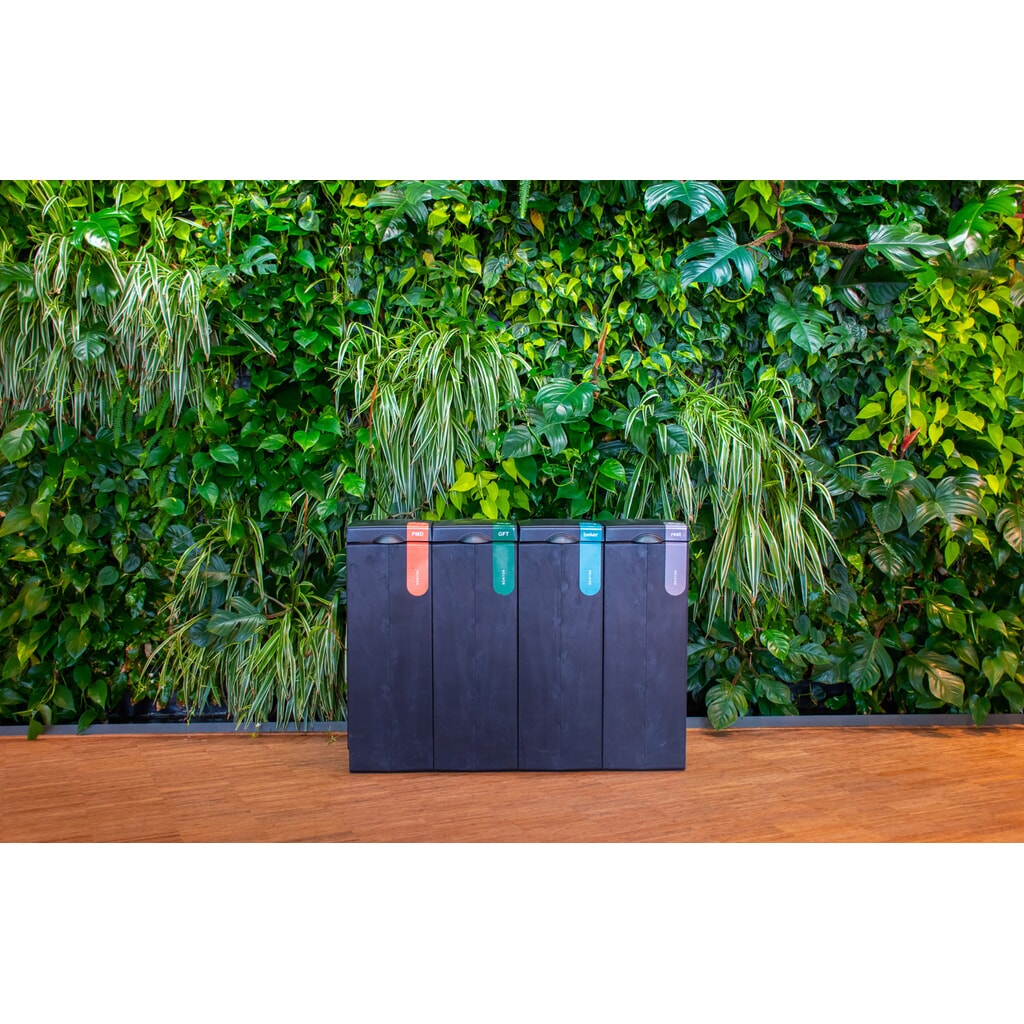 Número de imagen del producto 3: Cubo de residuos BON TON original de polipropileno 100% reciclado, 70 litros, gris/naranja