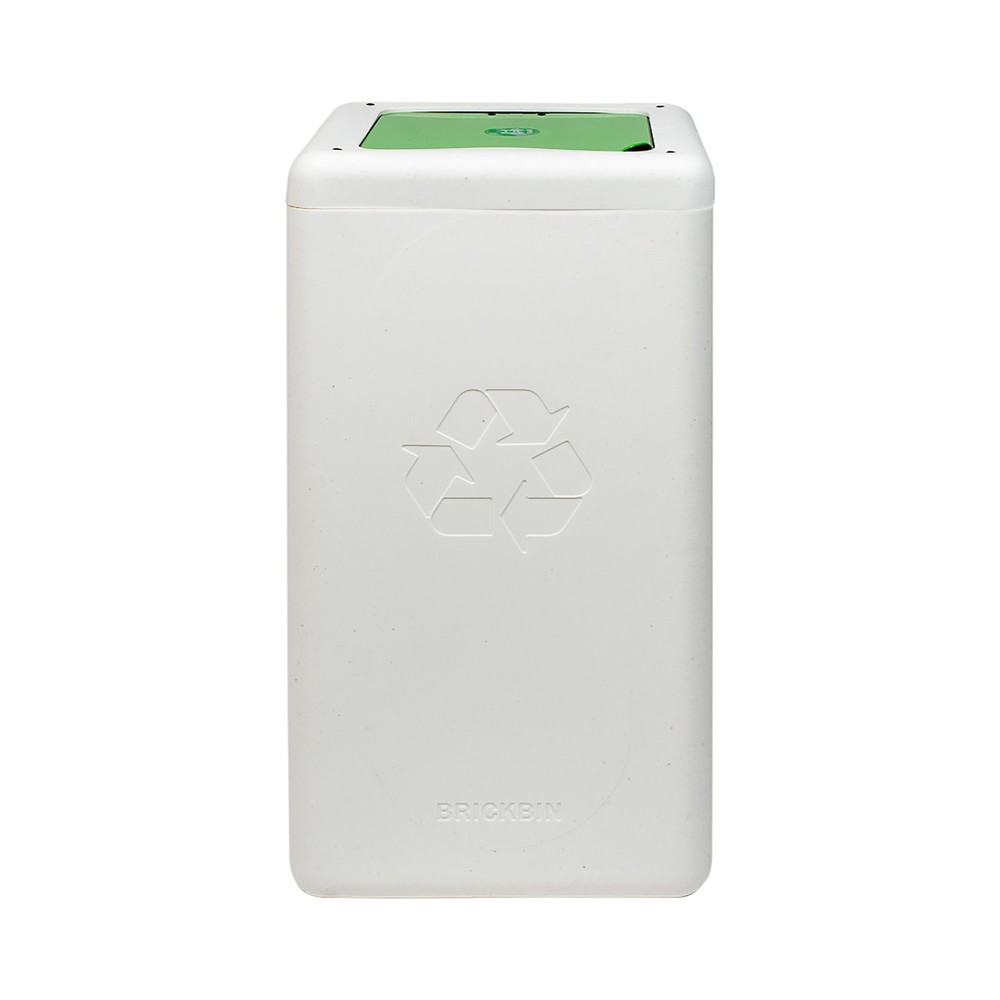 Número de imagen del producto 2: Cubo de residuos BRICKBIN con tapa abatible de plástico reciclado, 65 litros, cuadrado, blanco/verde