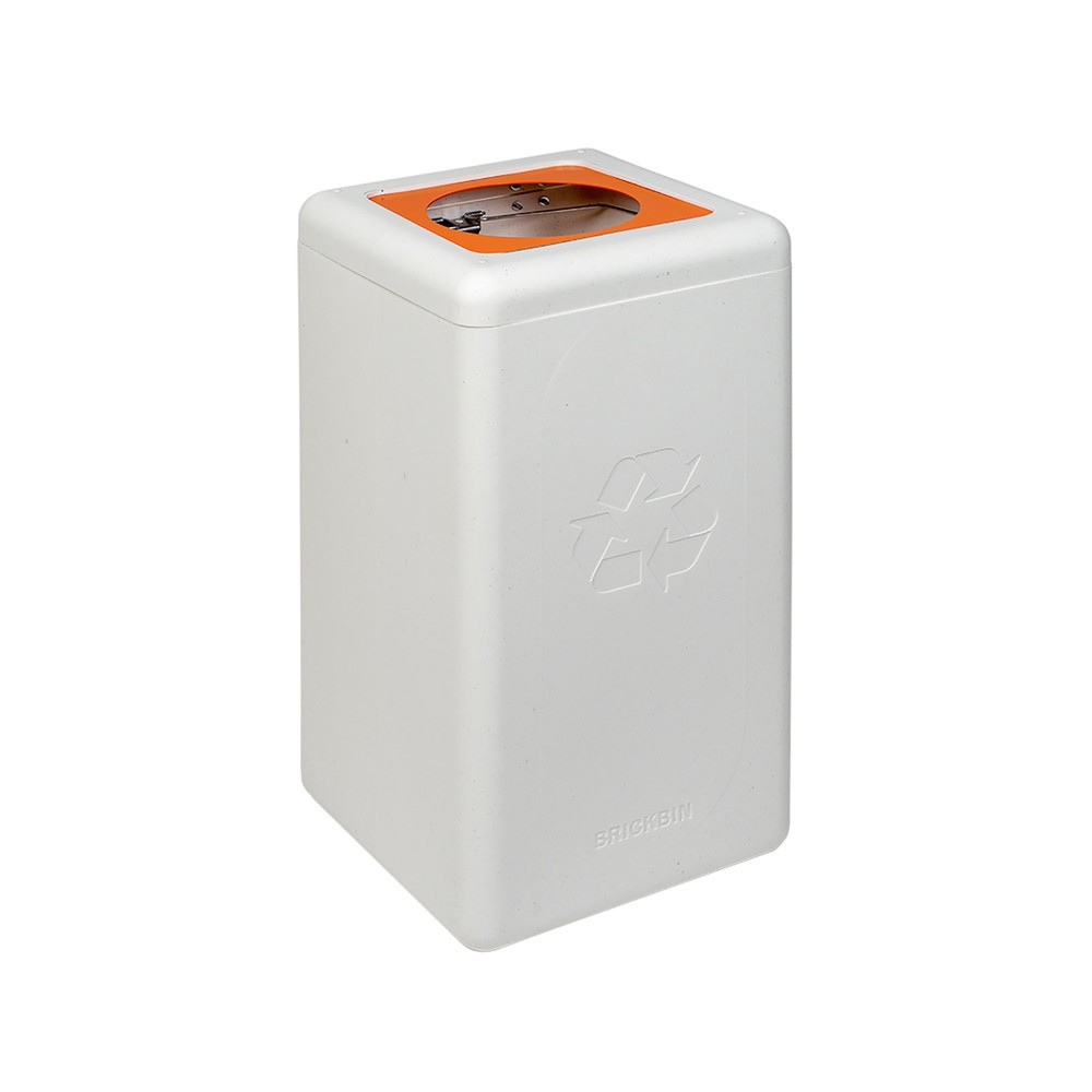 Imagen del producto: Cubo de residuos BRICKBIN para plásticos de plástico reciclado, 65 litros, cuadrado, blanco/naranja