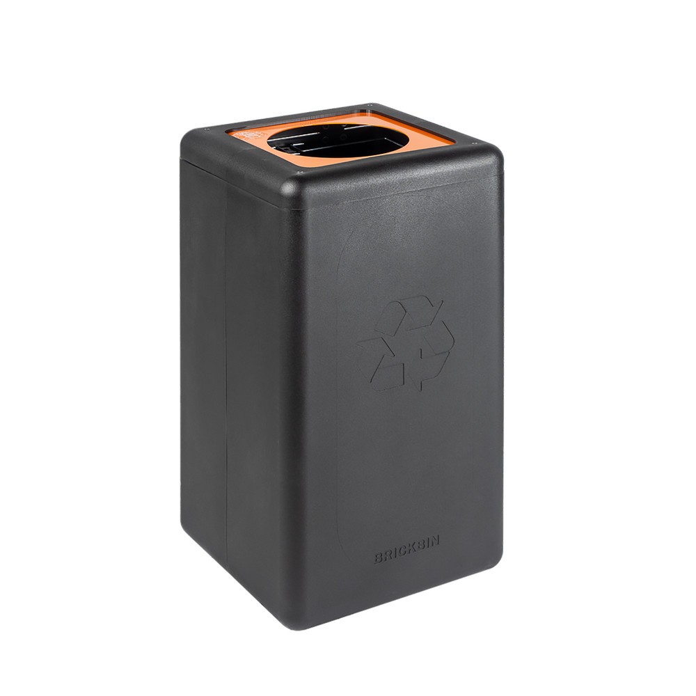Imagen del producto: Cubo de residuos BRICKBIN para plásticos de plástico reciclado, 65 litros, cuadrado, negro/naranja