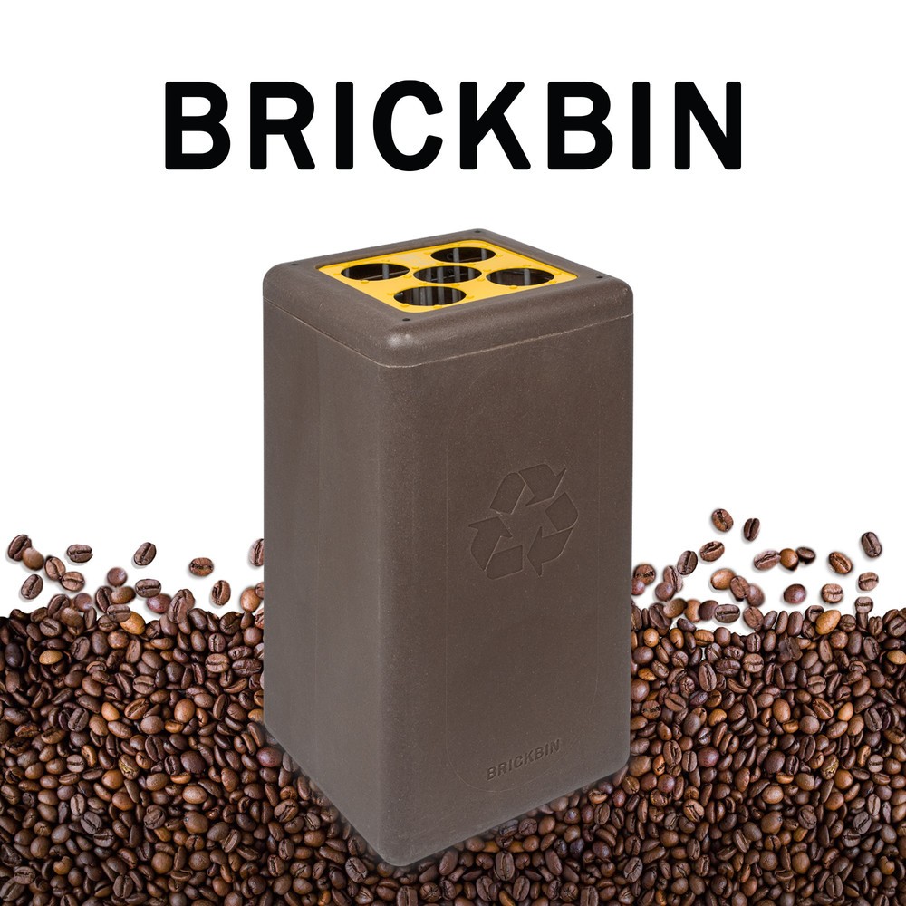 Número de imagen del producto 3: Cubo de residuos BRICKBIN para vasos de plástico reciclado y posos de café, 65 litros, marrón/amarillo