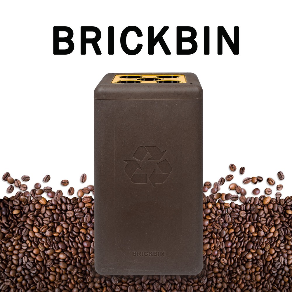 Número de imagen del producto 4: Cubo de residuos BRICKBIN para vasos de plástico reciclado y posos de café, 65 litros, marrón/amarillo