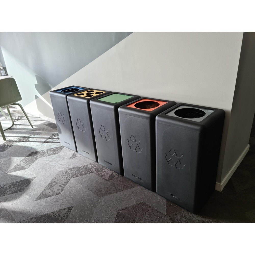 Número de imagen del producto 5: Cubo de residuos para tazas BRICKBIN de plástico reciclado y posos de café, 65 litros, negro/amarillo
