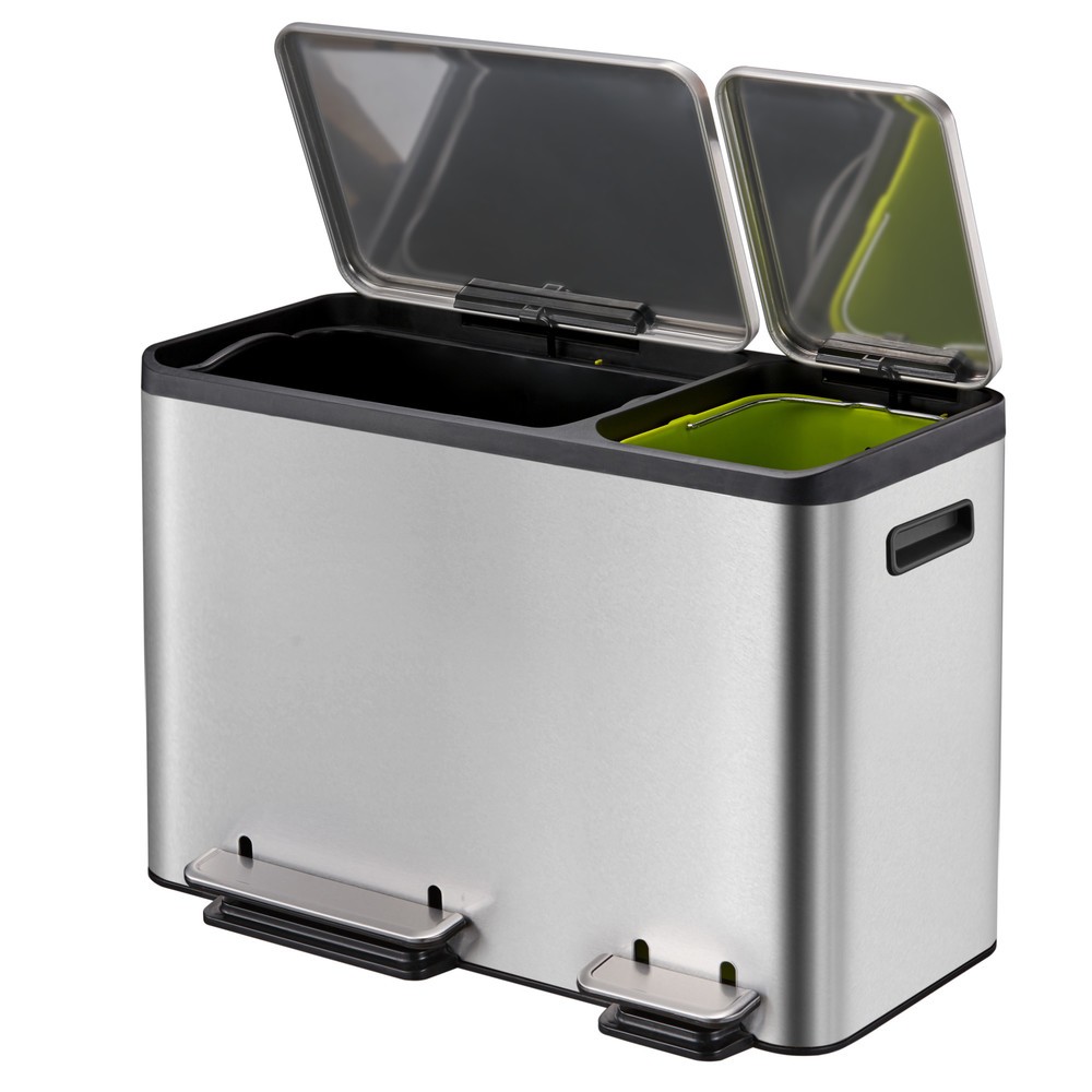 Número de imagen del producto 2: Cubo de residuos con pedal EKO Ecocasa, 1 x 24 + 1 x 12 litros, acero inoxidable mate