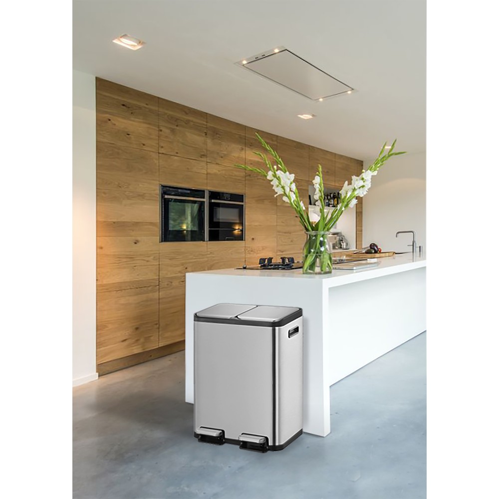 Número de imagen del producto 3: Cubo de residuos con pedal EKO Ecocasa, 2 x 30 litros, acero inoxidable satinado