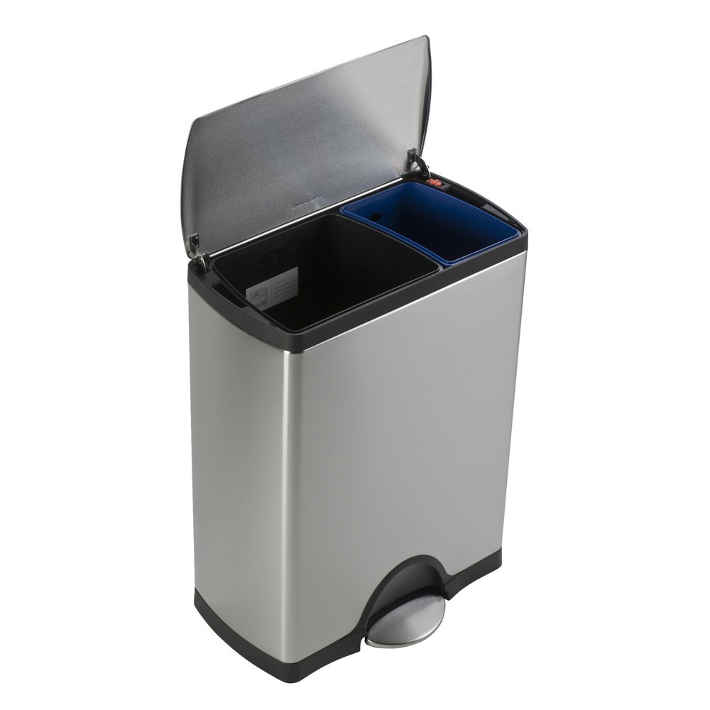 Número de imagen del producto 2: Cubo de residuos con pedal pedal SIMPLEHUMAN con tapa de cierre suave, 1 x 16 + 1 x 30 litros, acero inoxidable satinado