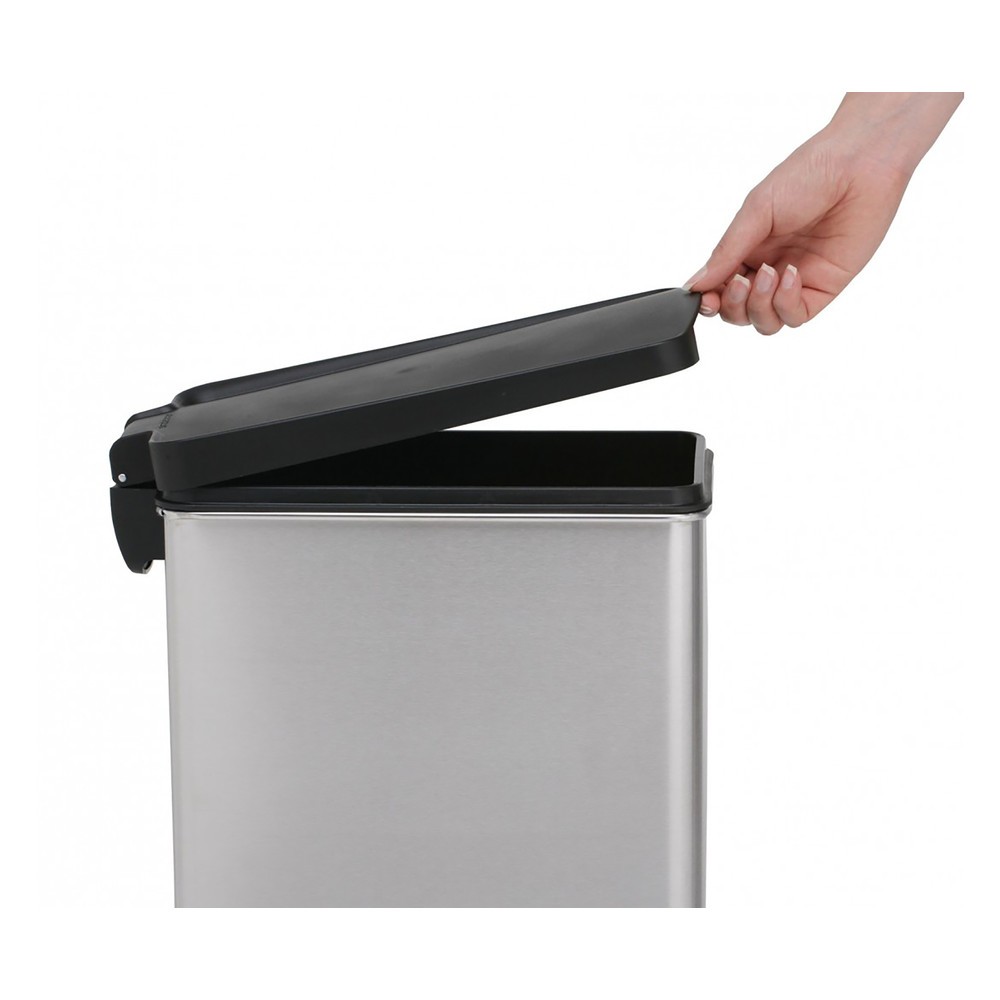 Número de imagen del producto 2: Cubo de residuos con pedal SIMPLEHUMAN Profile, 10 litros, acero inoxidable mate, negro