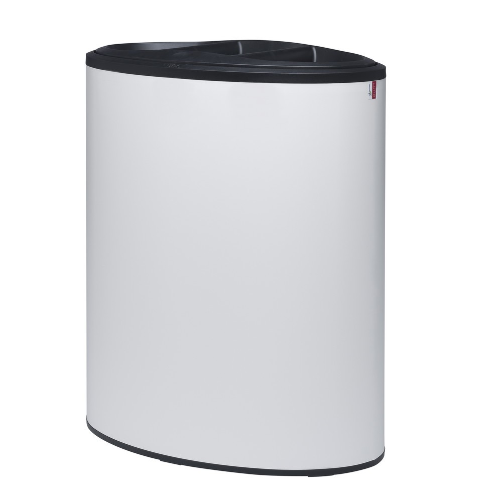 Imagen del producto: Cubo de residuos de diseño LUNE Binc, blanco, negro, con tapa abierta
