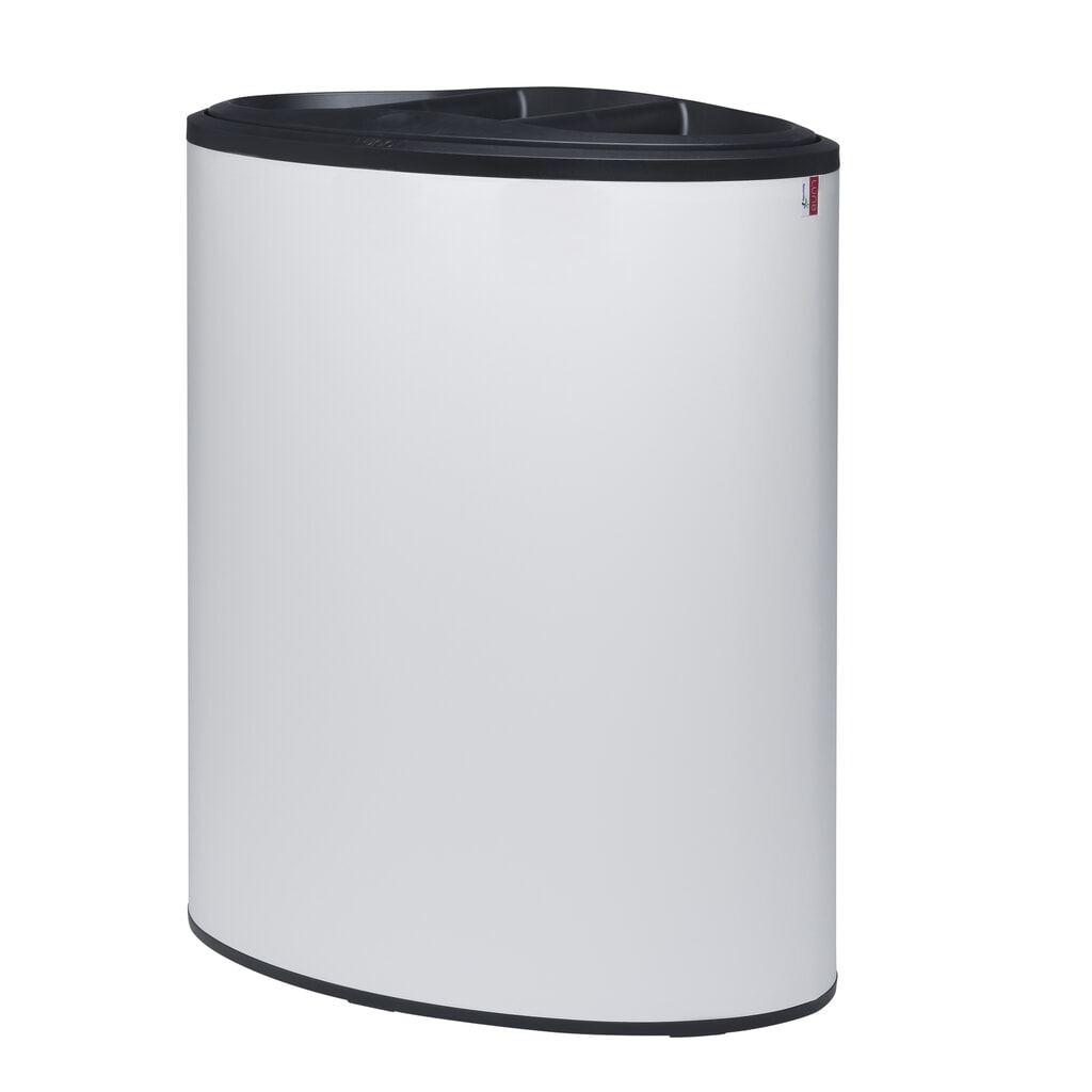 Cubo de residuos de diseño LUNE Binc, blanco, negro, con tapa abierta Número de imagen del producto 1: Cubo de residuos de diseño LUNE Binc, blanco, negro, con tapa abierta