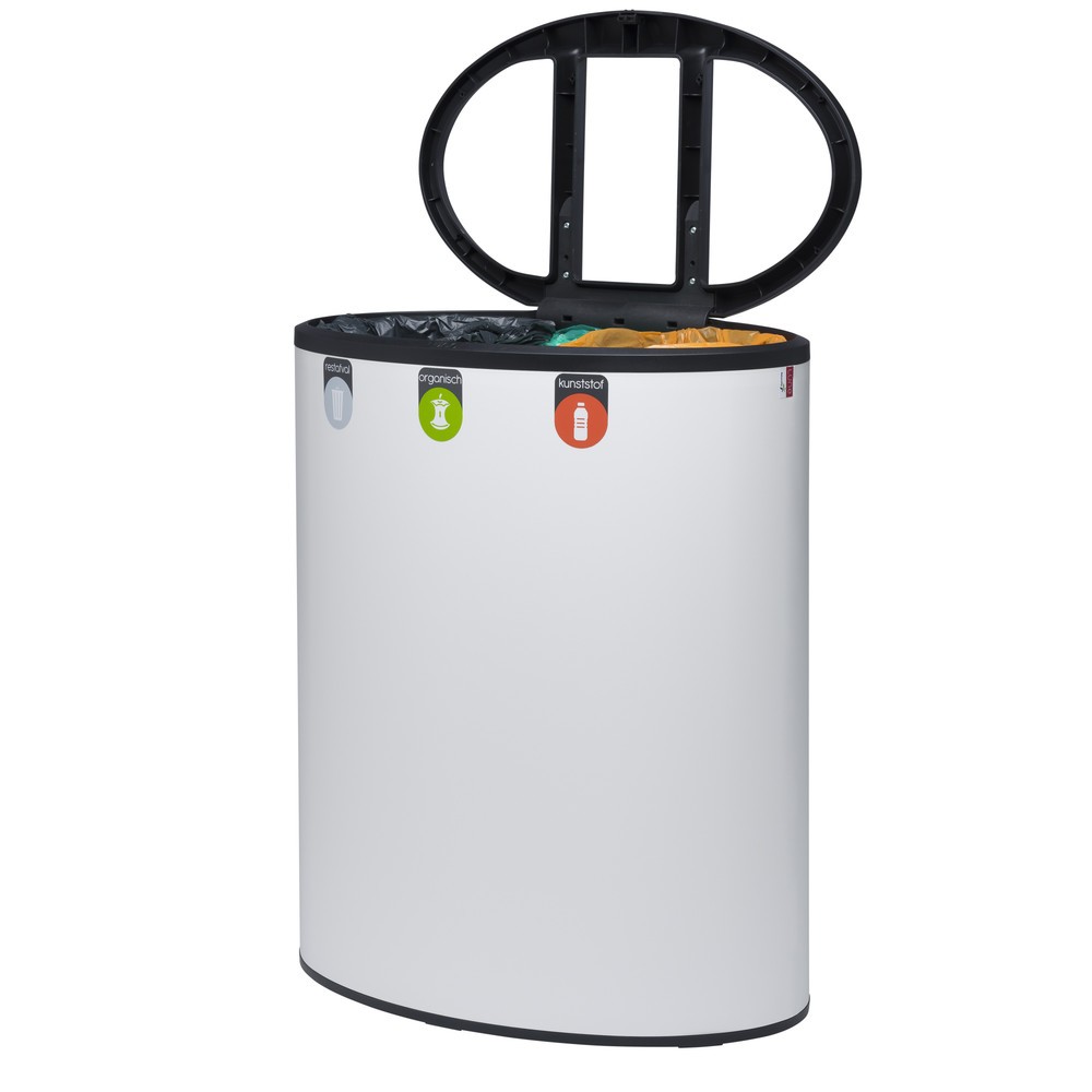 Número de imagen del producto 3: Cubo de residuos de diseño LUNE Binc, blanco, negro, con tapa abierta