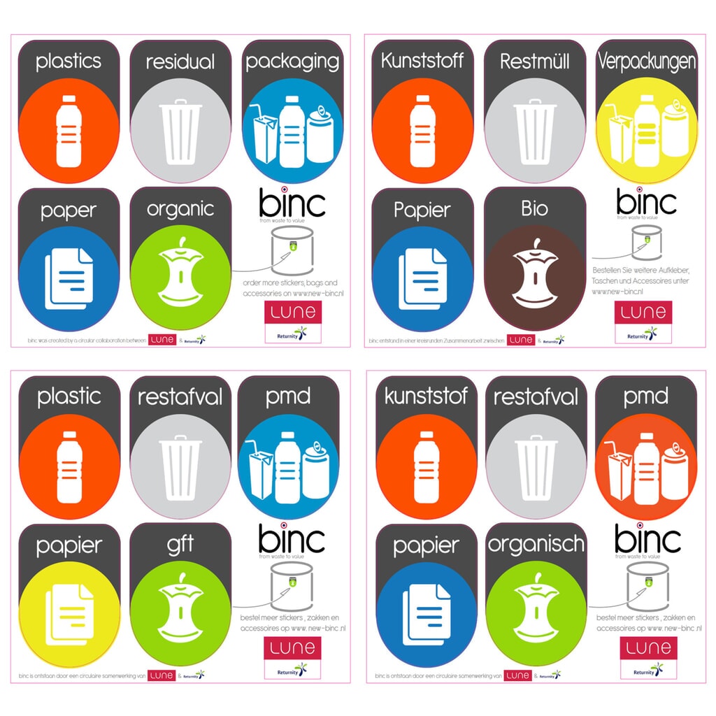 Número de imagen del producto 8: Cubo de residuos de diseño LUNE Binc, blanco, negro, con tapa abierta