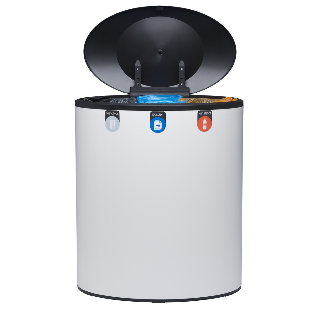 Número de imagen del producto 7: Cubo de residuos de diseño LUNE Binc, blanco, negro, con tapa cerrada