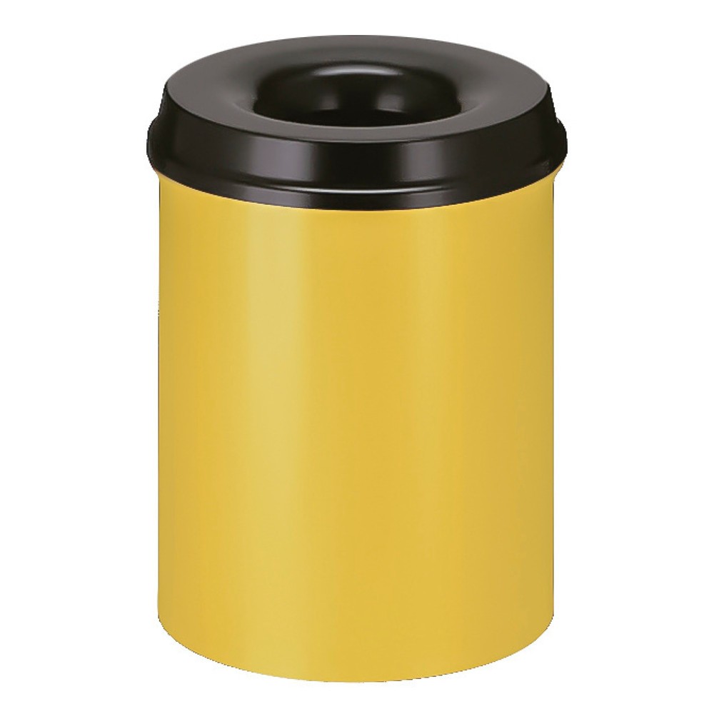 Imagen del producto: Cubo de residuos de seguridad autoextinguible, acero, 15 litros, amarillo, negro