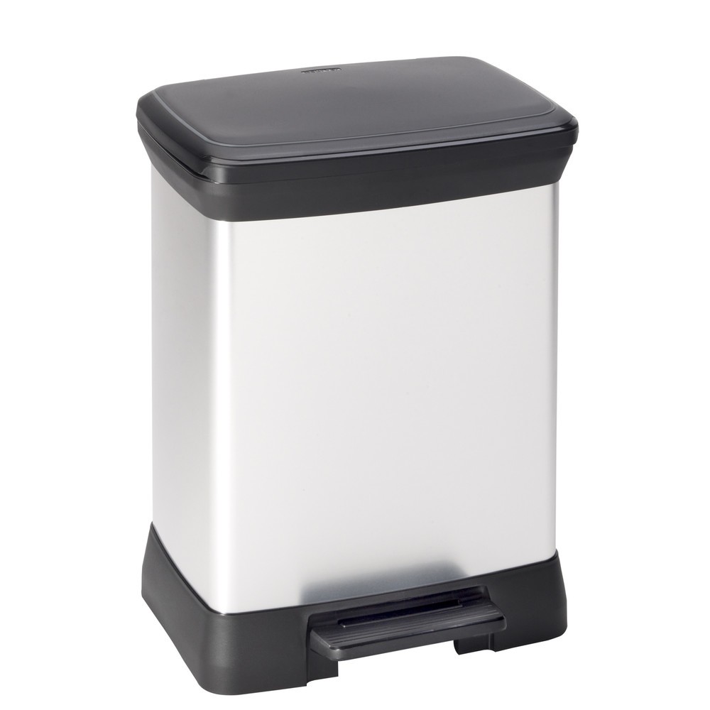 Imagen del producto: Cubo de residuos DECOBIN con pedal, rectangular, 30 litros, plata/negro