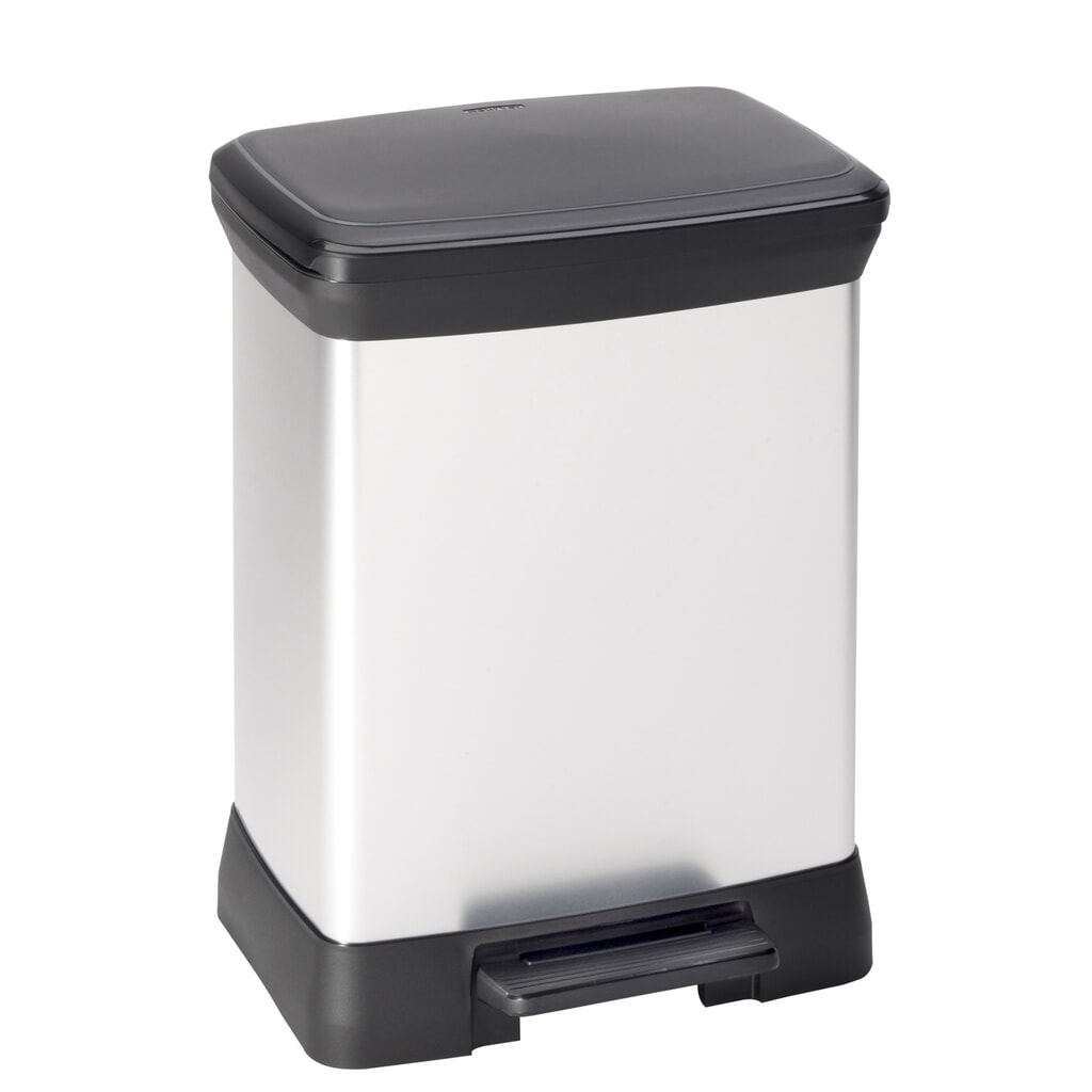 Cubo de residuos DECOBIN con pedal, rectangular, 30 litros, plata/negro Número de imagen del producto 1: Cubo de residuos DECOBIN con pedal, rectangular, 30 litros, plata/negro