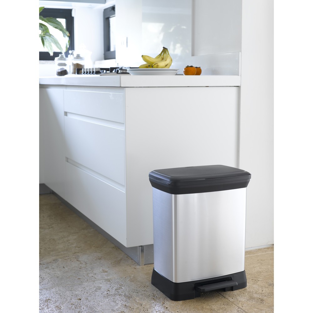 Número de imagen del producto 2: Cubo de residuos DECOBIN con pedal, rectangular, 30 litros, plata/negro