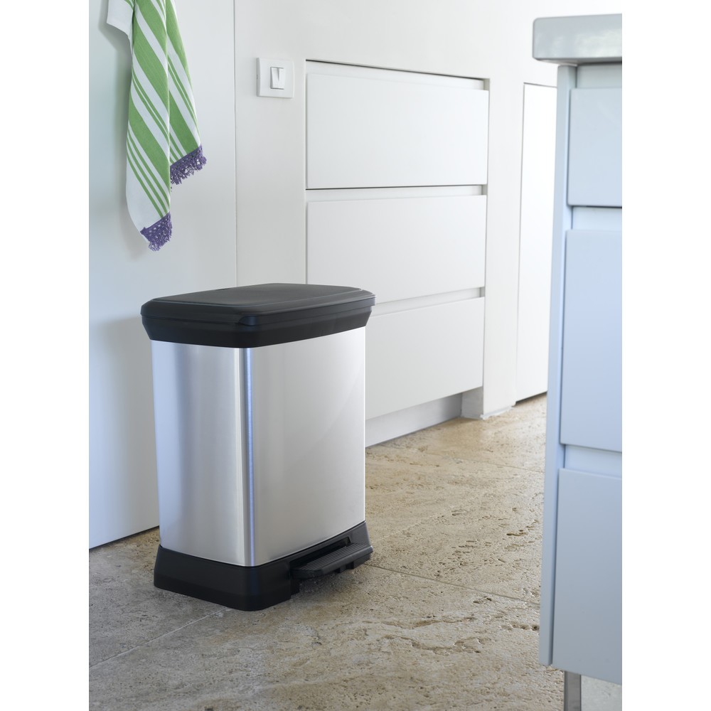 Número de imagen del producto 3: Cubo de residuos DECOBIN con pedal, rectangular, 30 litros, plata/negro
