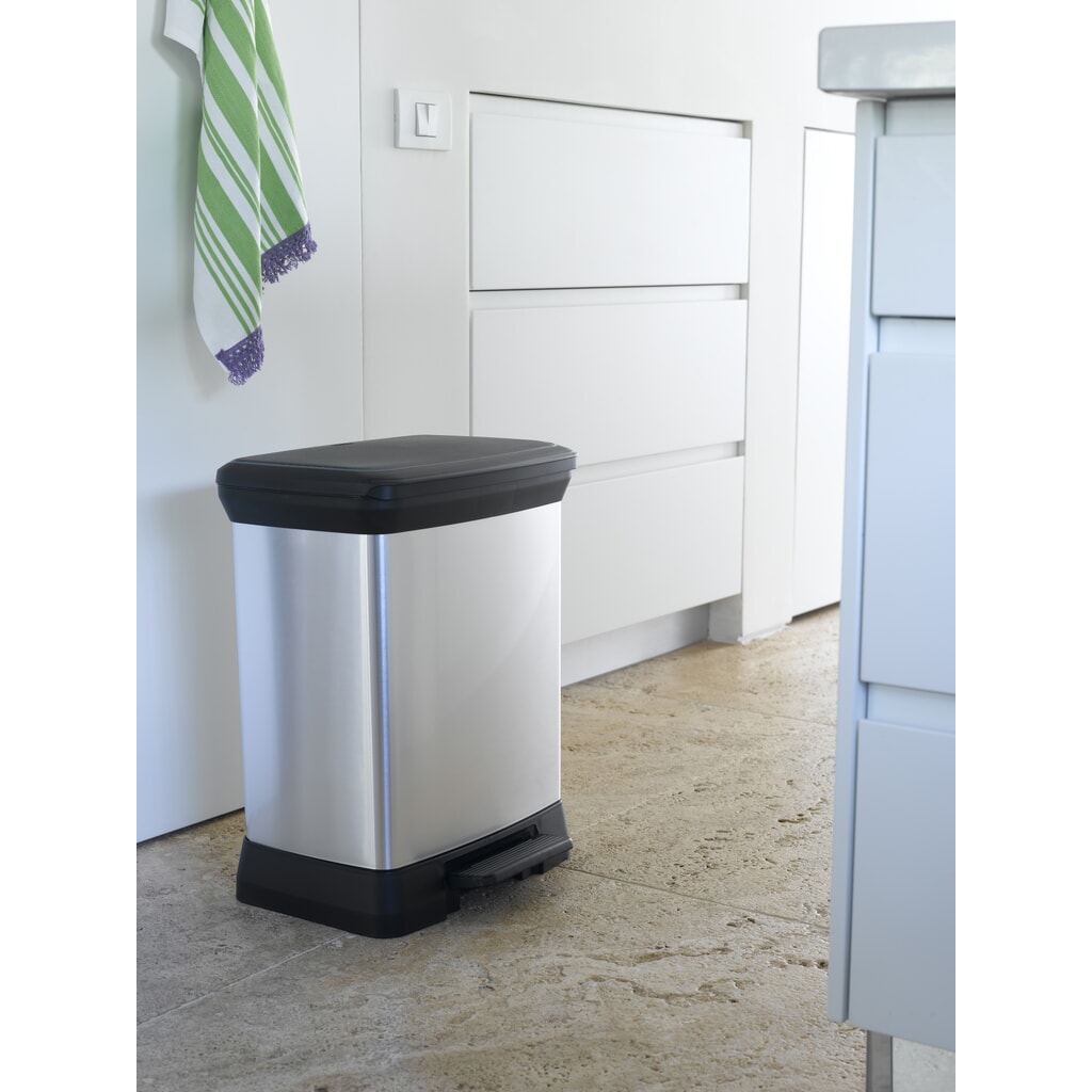 Número de imagen del producto 3: Cubo de residuos DECOBIN con pedal, rectangular, 30 litros, plata/negro