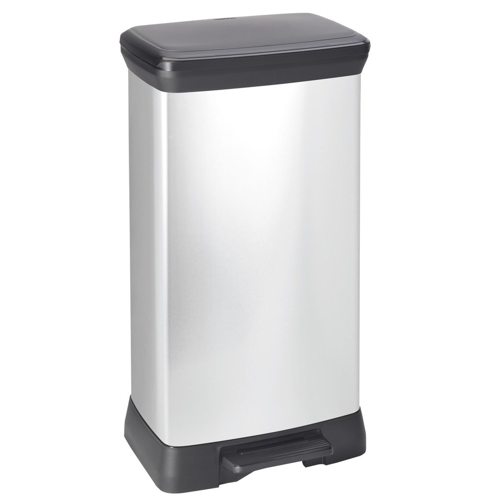 Imagen del producto: Cubo de residuos DECOBIN doble con pedal, rectangular, 2 x 23 litros, plata/negro