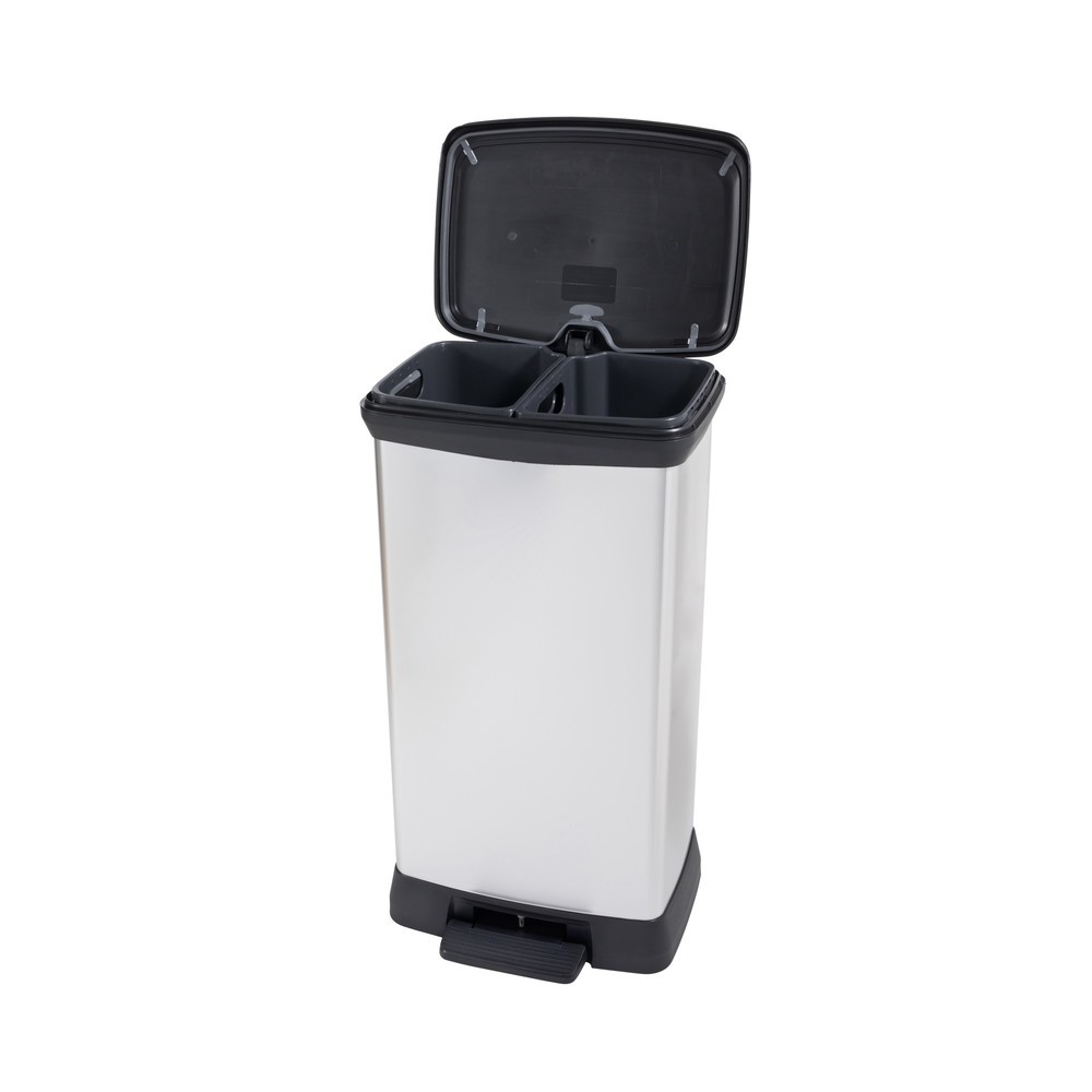 Número de imagen del producto 2: Cubo de residuos DECOBIN doble con pedal, rectangular, 2 x 23 litros, plata/negro