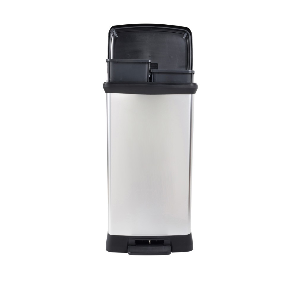 Número de imagen del producto 4: Cubo de residuos DECOBIN doble con pedal, rectangular, 2 x 23 litros, plata/negro