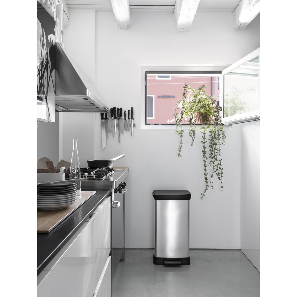 Número de imagen del producto 9: Cubo de residuos DECOBIN doble con pedal, rectangular, 2 x 23 litros, plata/negro