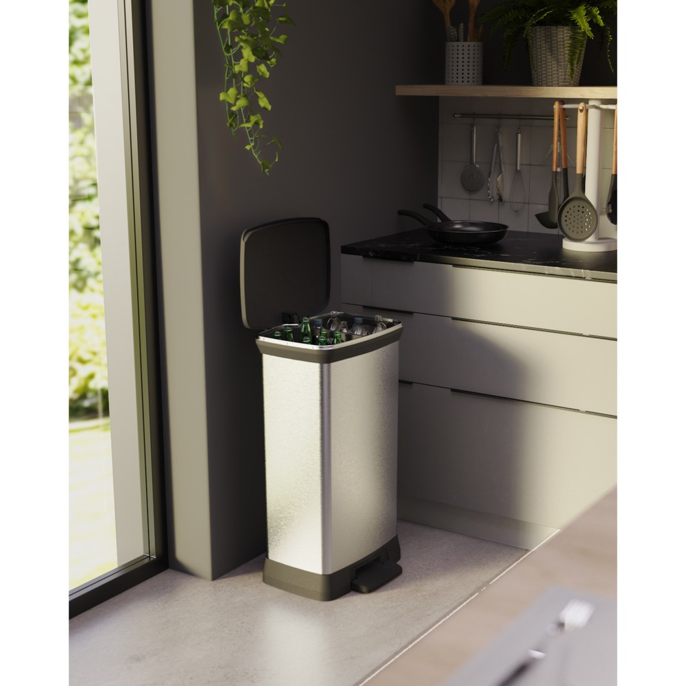 Número de imagen del producto 11: Cubo de residuos DECOBIN doble con pedal, rectangular, 2 x 23 litros, plata/negro