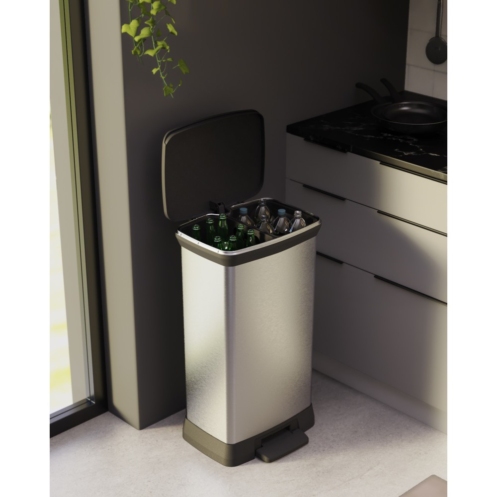 Número de imagen del producto 12: Cubo de residuos DECOBIN doble con pedal, rectangular, 2 x 23 litros, plata/negro