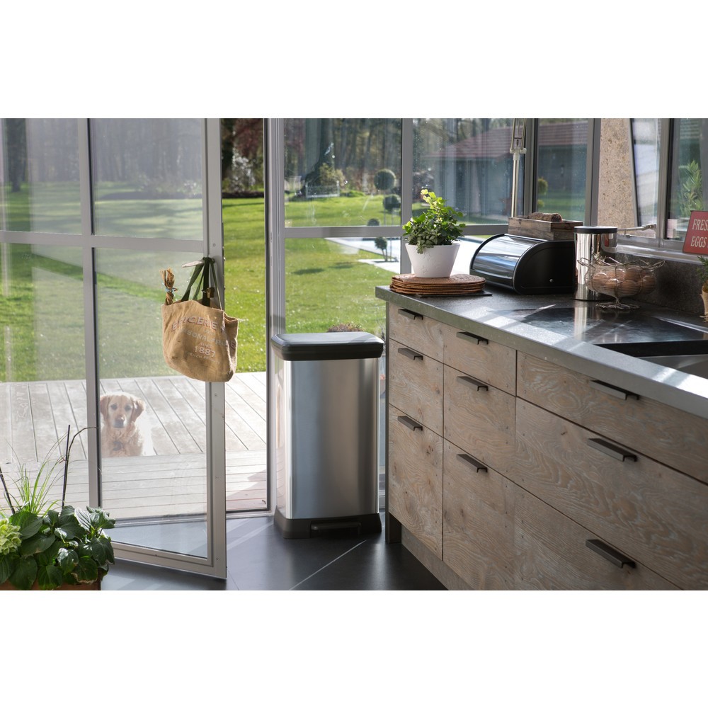 Número de imagen del producto 14: Cubo de residuos DECOBIN doble con pedal, rectangular, 2 x 23 litros, plata/negro