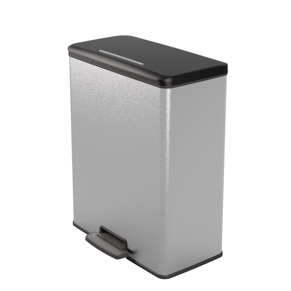 Número de imagen del producto 1: Cubo de residuos DECOBIN doble con pedal, rectangular, 2 x 26 litros, plata/negro