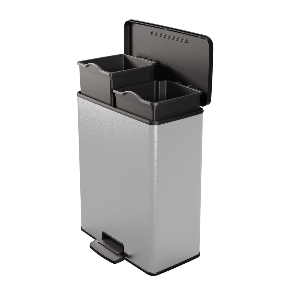 Número de imagen del producto 2: Cubo de residuos DECOBIN doble con pedal, rectangular, 2 x 26 litros, plata/negro