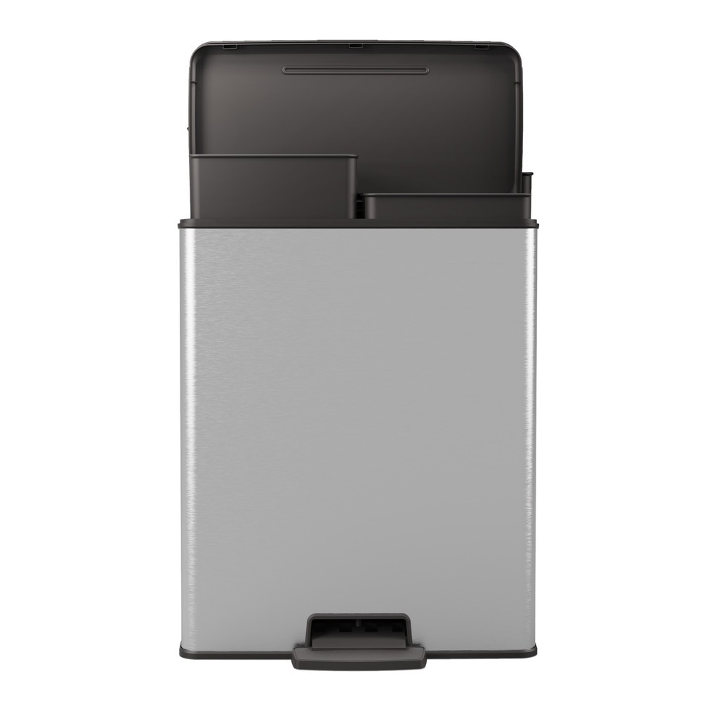 Número de imagen del producto 3: Cubo de residuos DECOBIN doble con pedal, rectangular, 2 x 26 litros, plata/negro