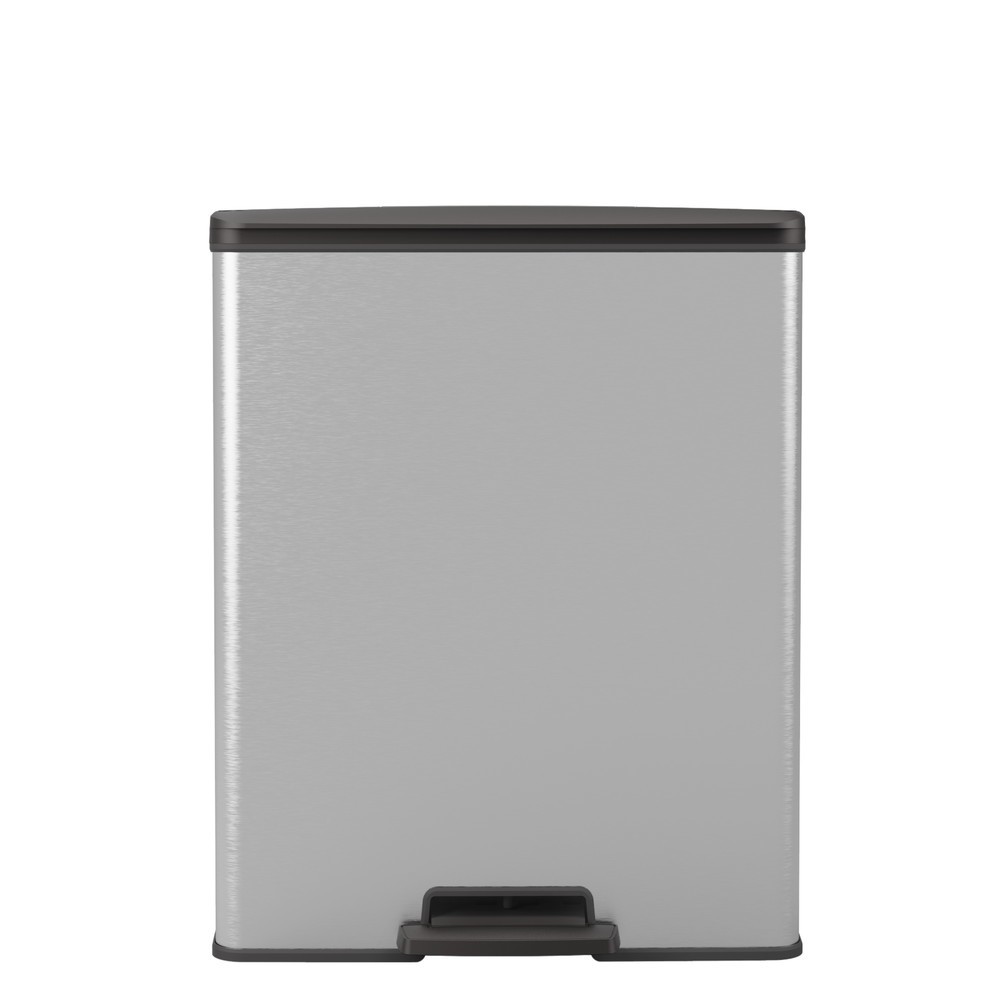 Número de imagen del producto 4: Cubo de residuos DECOBIN doble con pedal, rectangular, 2 x 26 litros, plata/negro