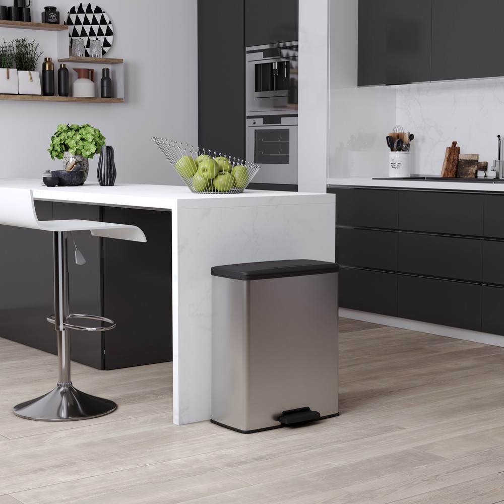 Número de imagen del producto 7: Cubo de residuos DECOBIN doble con pedal, rectangular, 2 x 26 litros, plata/negro