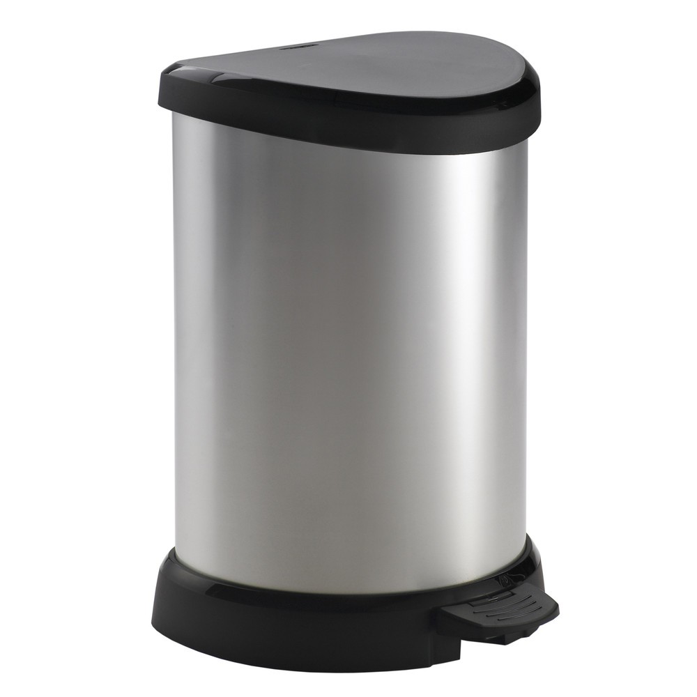 Número de imagen del producto 1: Cubo de residuos DECOBIN con pedal, semicircular, 15 litros, plata/negro