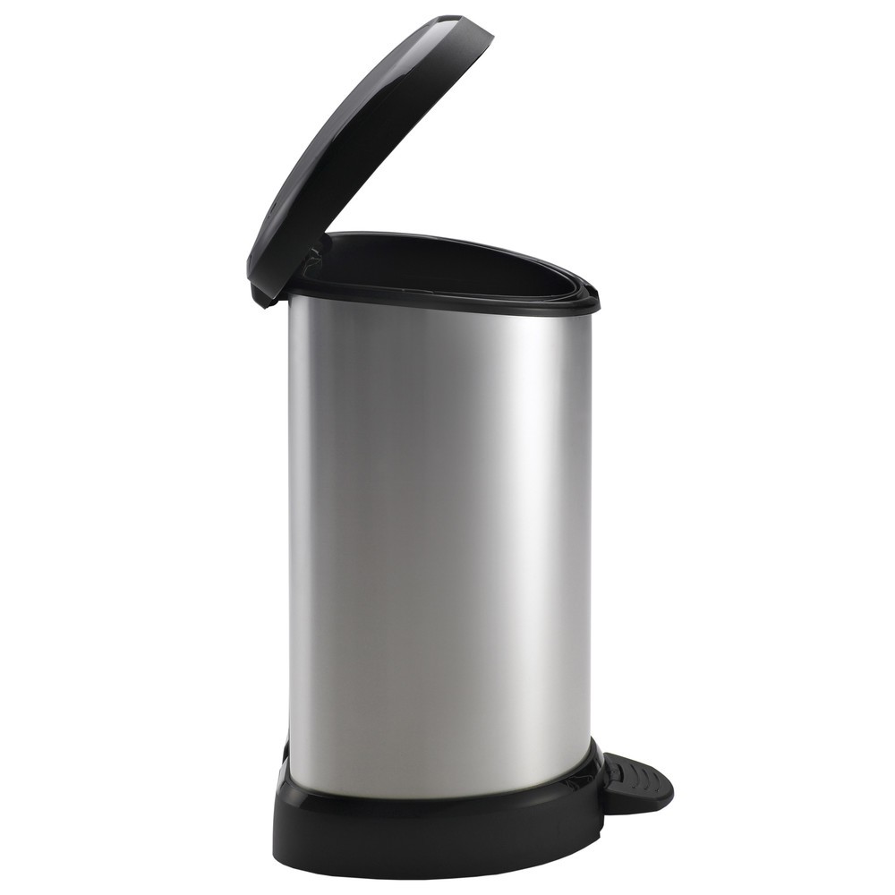 Número de imagen del producto 2: Cubo de residuos DECOBIN con pedal, semicircular, 15 litros, plata/negro