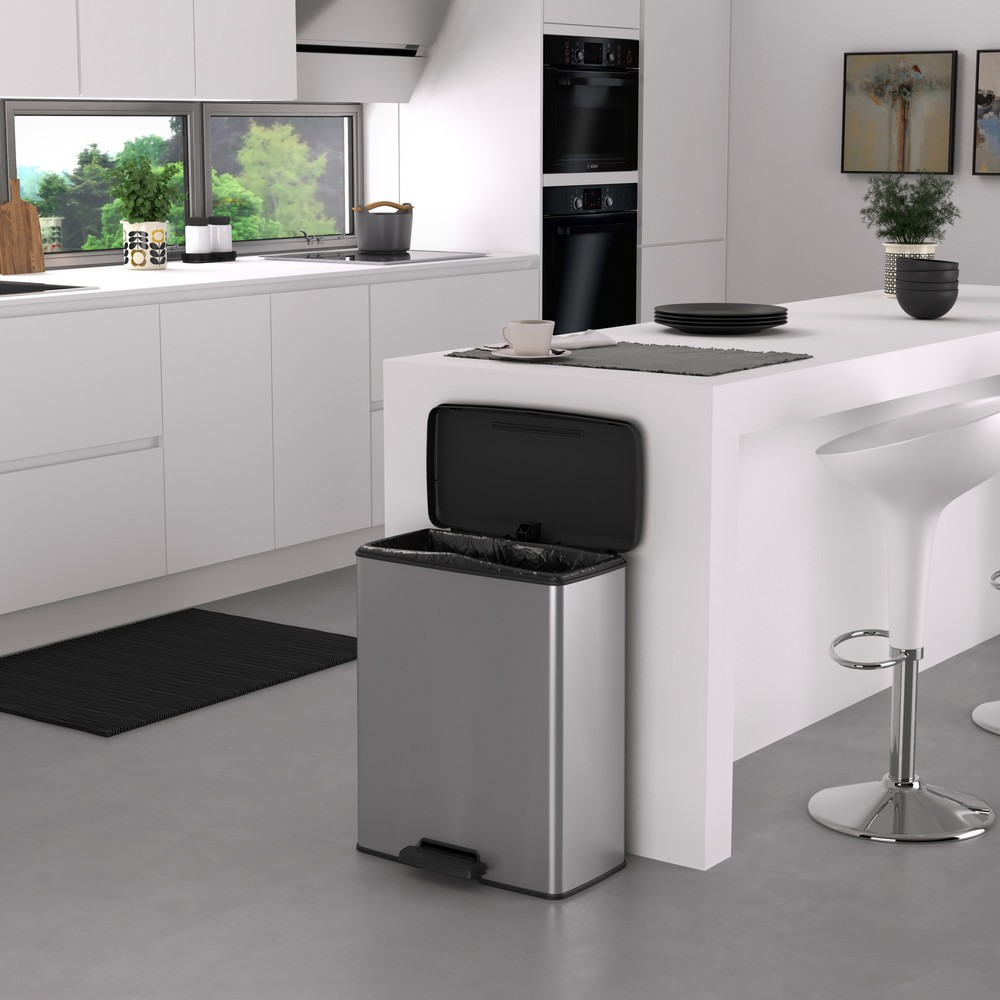 Número de imagen del producto 6: Cubo de residuos DECOBIN con pedal, semicircular, 65 litros, plata/negro