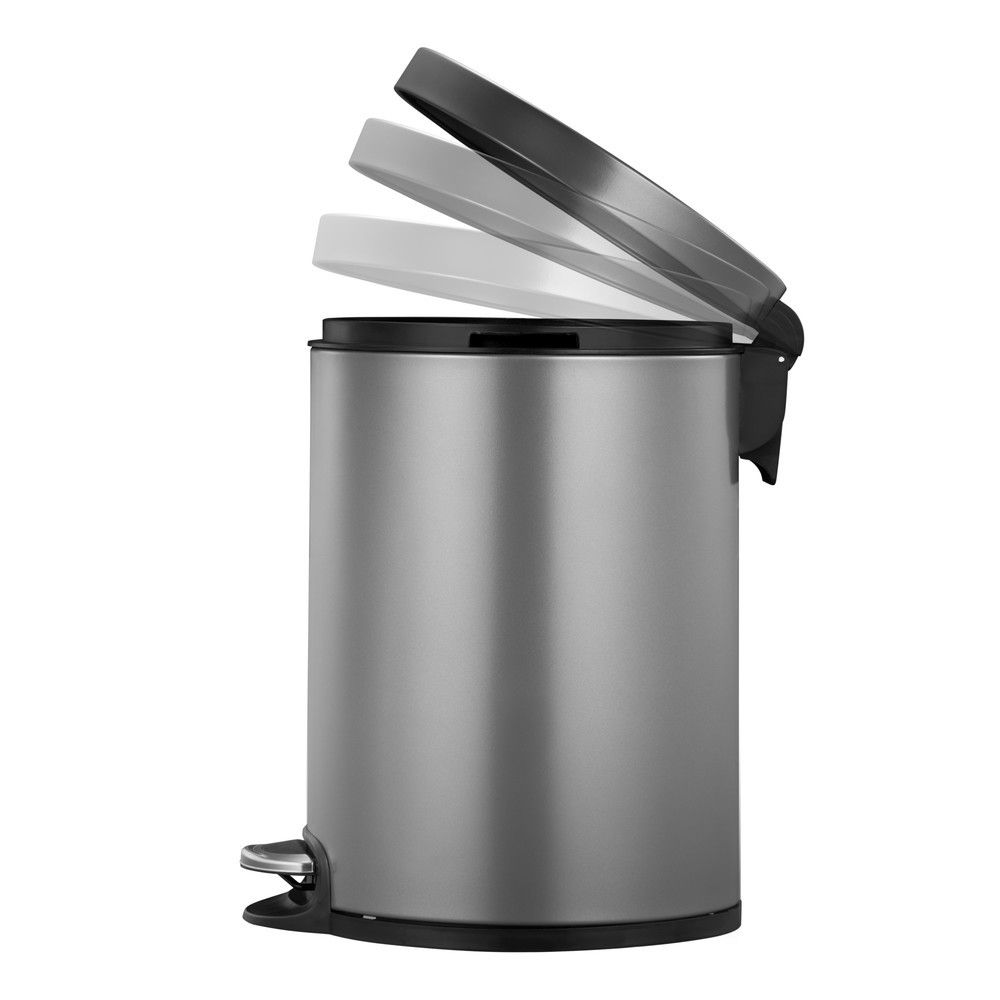 Número de imagen del producto 2: Cubo de residuos EKO Serene con pedal, 5 litros, de acero, gris platino