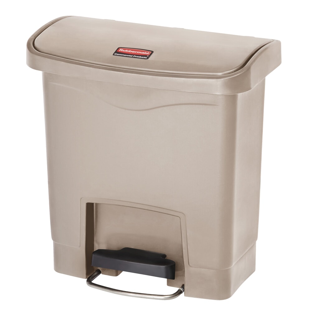 Rubbermaid Slim Jim® - Cubo de basura con pedal lateral ancho, plástico, 15 litros, color beige Número de imagen del producto 1: Rubbermaid Slim Jim® - Cubo de basura con pedal lateral ancho, plástico, 15 litros, color beige