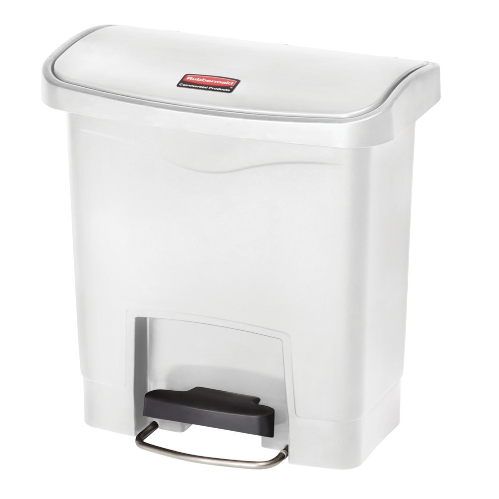Número de imagen del producto 1: Rubbermaid Slim Jim® - Cubo de basura con pedal lateral ancho, plástico, 15 litros, color blanco