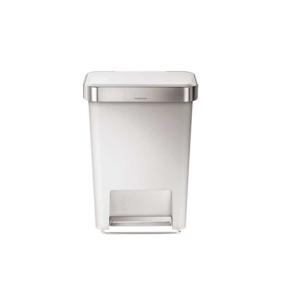 Imagen del producto: Cubo de residuos SIMPLEHUMAN con pedal rectangular de plástico, 45 litros, con dispensador de bolsas, blanco