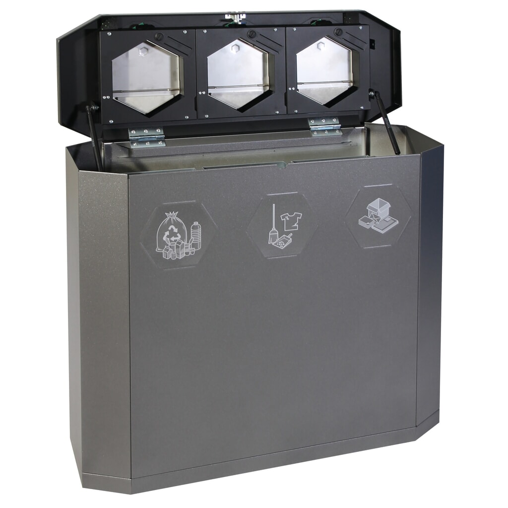 Cubo de residuos stumpf® Sixco 3 touchless, hierro micáceo Imagen del producto: Cubo de residuos stumpf® Sixco 3 touchless, hierro micáceo