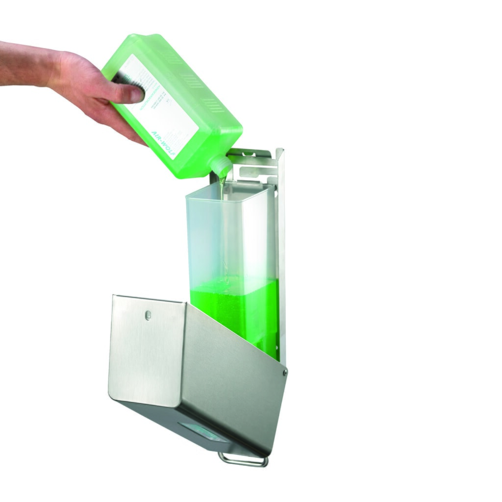Dispensador de jabón y de desinfectante Air-Wolf para 600 ml de loción lavamanos o desinfectante serie Omega, de acero inoxidable cepillado Número de imagen del producto 2: Dispensador de jabón y de desinfectante Air-Wolf para 600 ml de loción lavamanos o desinfectante serie Omega, de acero inoxidable cepillado