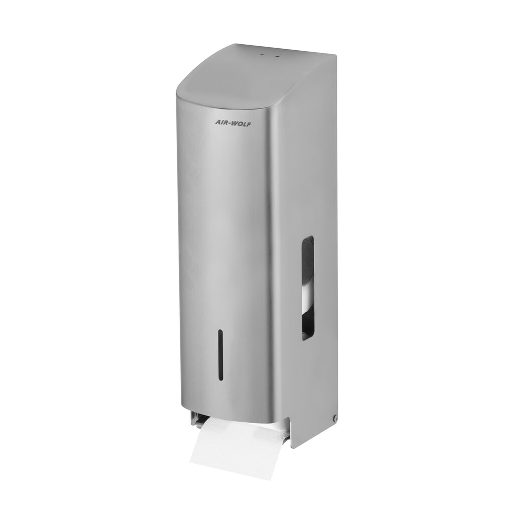 Imagen del producto: Dispensador de papel higiénico Air-Wolf para 3 rollos domésticos, acero inoxidable cepillado